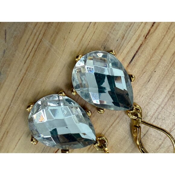 Joan Rivers Gold Tone Leverback Earrings With Faceted Clear Crystal Teardrops Fo - Picture 5 of 9
